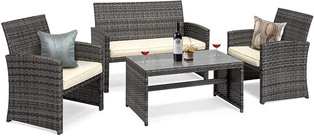 Amazon Com Gojooasis 4 Pieces Patio Furniture Set Rattan Wicker Outdoor Conversation Set Garden Outdoor