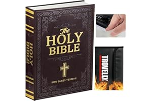 KOFAIR Book Safe with Combination Lock, Hidden Safe (10.9 x 7.7 x 1.8 Inch) with Fireproof Bag, Secret Diversion Safe, Hollow Book Box Hidden Storage, Money Safe Box for Cash (Bible)