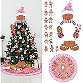Hungdao 32 Pcs Gingerbread Man Christmas Decoration Gingerbread Man Christmas Tree Topper Head Arm and Leg Xmas Tree Skirt Wooden Ornament for Xmas Holiday Indoor Party Supplies (Pastel Pink)