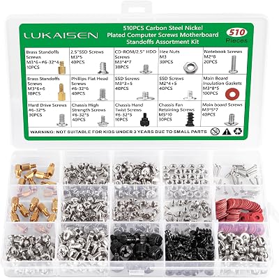 LuKaiSen 510 PCS Computer Screw Assortment Kit Standoffs #6-32 M3 M2 M5 Screws