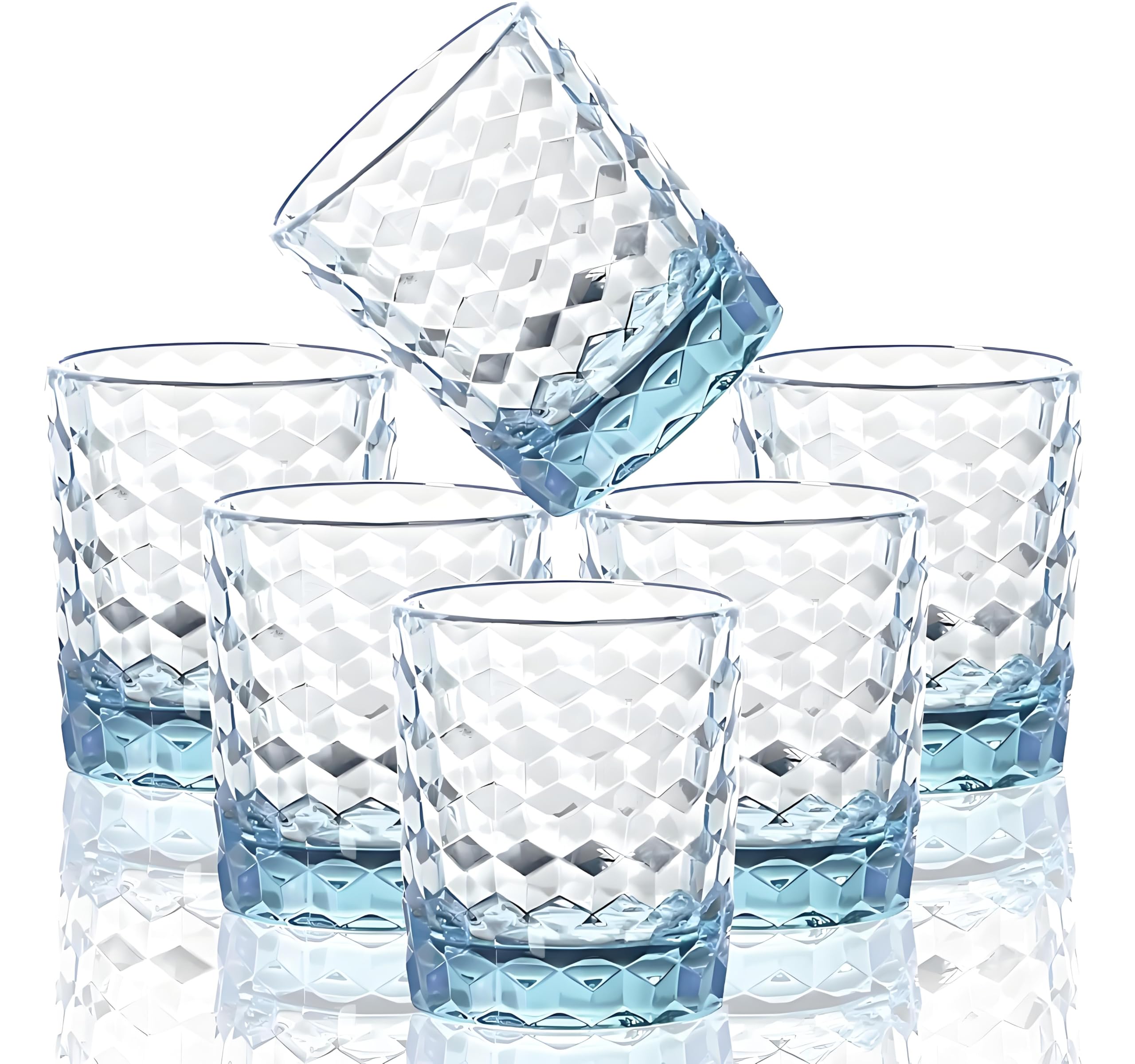 VEILEDGEM [Look Like Glass] 250ml 6-Piece Premium Unbreakable Drinking Glasses Plastic Tumblers Dishwasher Safe BPA Free Small Acrylic Juice Glasses for Kids Plastic Water Glasses (Light Blue)