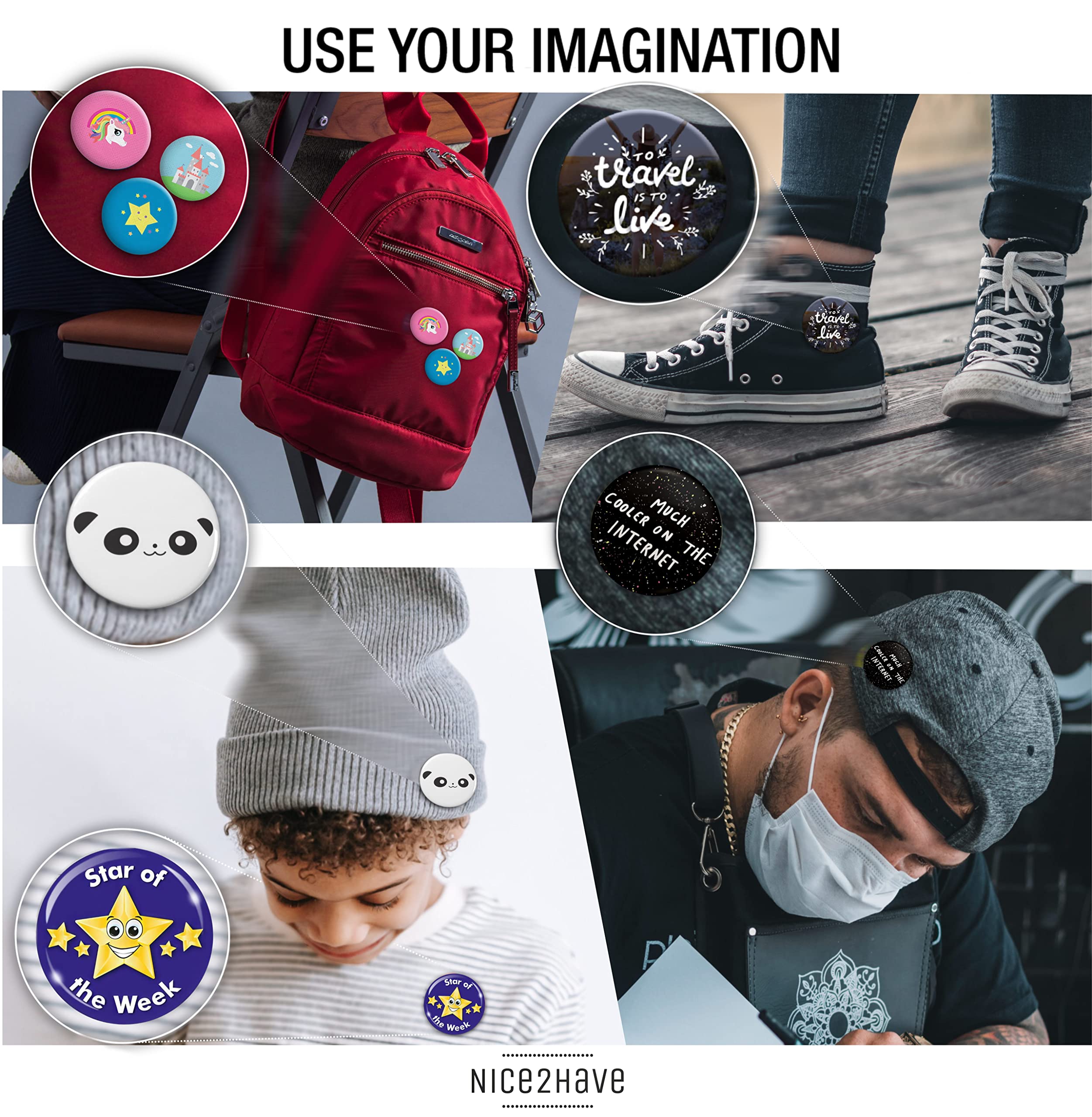 Button Maker Machine – Multiple Size Molds– Pin Maker Machine Kit w/ 500 Buttons, 15 Fridge Magnets, 15 Bottle Openers, 15 Keychain Buttons, Cutters & 500+ Button Designs for DIY Crafts