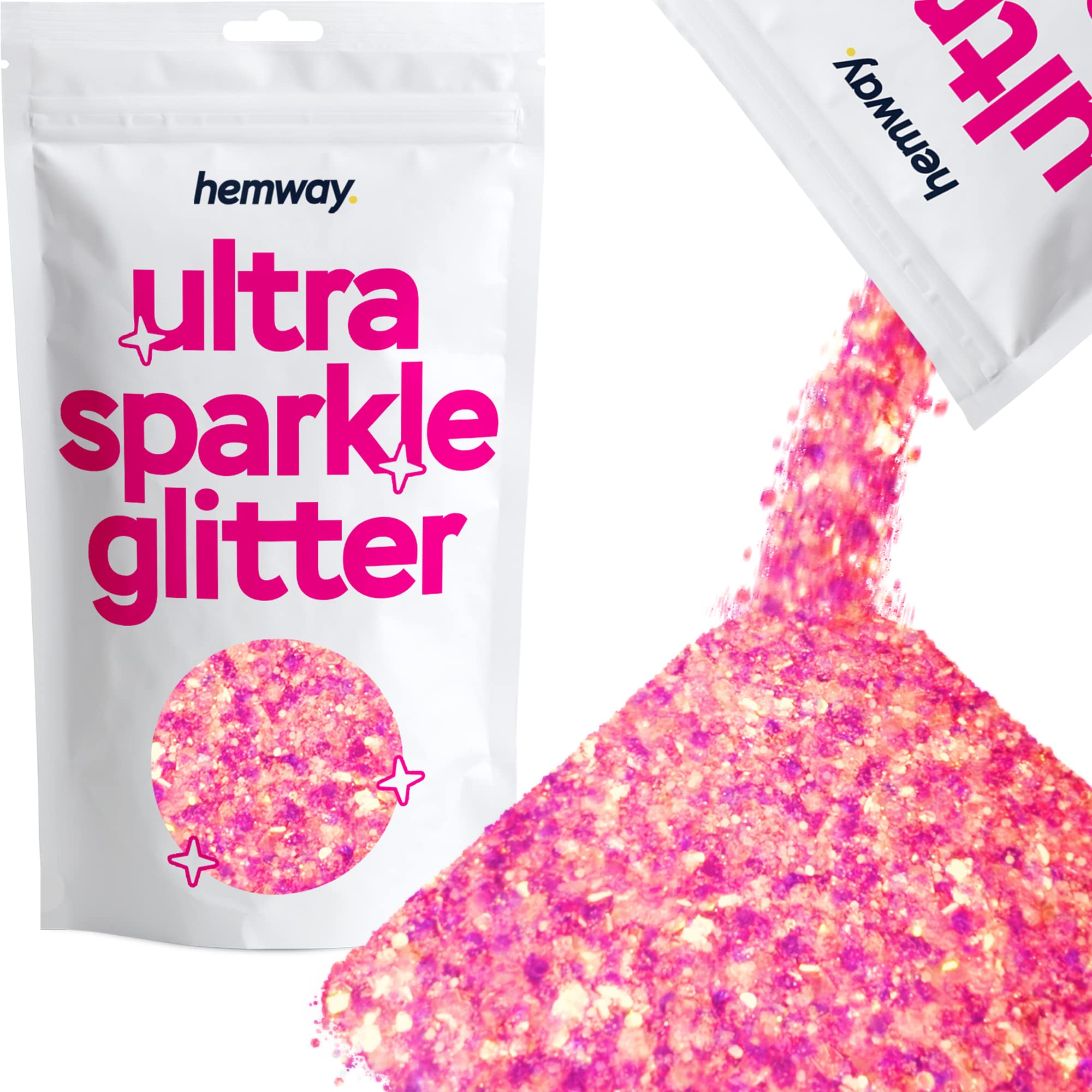 Hemway Ultra Sparkle Glitter Pink Iridescent Mix 100g Mixed | Glitter for Arts & Craft, Makeup, Nail Art, Crafting, Card Making, Sparkle Decoration