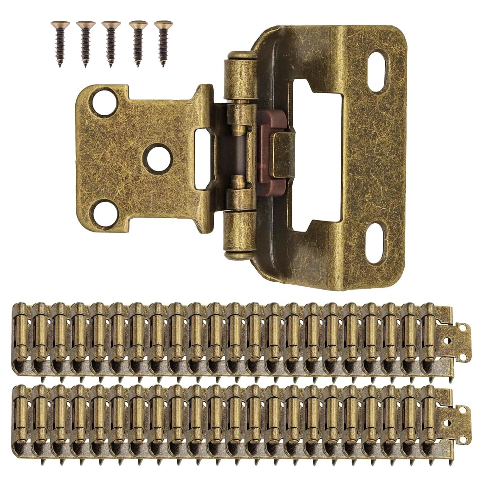 Photo 1 of 1/2" Overlay Partial Wrap Kitchen Cabinet Hinges, Antique Brass Self Closing Cabinet Hinge for Kitchen Cabinet Doors,50 Pack (25 Pairs)
