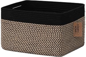 COMFY-HOMI Cotton Rope Square Basket With Handles for Shelves|Dog Toy Basket Bin and Storage|Baby Basket for Gift|Shoe Basket for Organizing|NEW 13.5" x 11" x 9.5" for Living Room（Black/Jute）