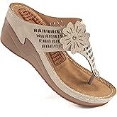 Aomigoct Wedge Sandals Women Flip Flops with High Increased Flower Platform Sandals for Women Dressy Summer Wedge Shoes Cushion FootBed Comfort Flip Flops