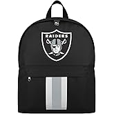 FOCO NFL Officially Licensed Team Color Primary Logo Solid Stripe Football School Bag Travel Backpack - Las Vegas Raiders - Black