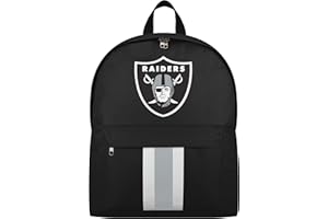 FOCO NFL Officially Licensed Team Color Primary Logo Solid Stripe Football School Bag Travel Backpack - Las Vegas Raiders - Black