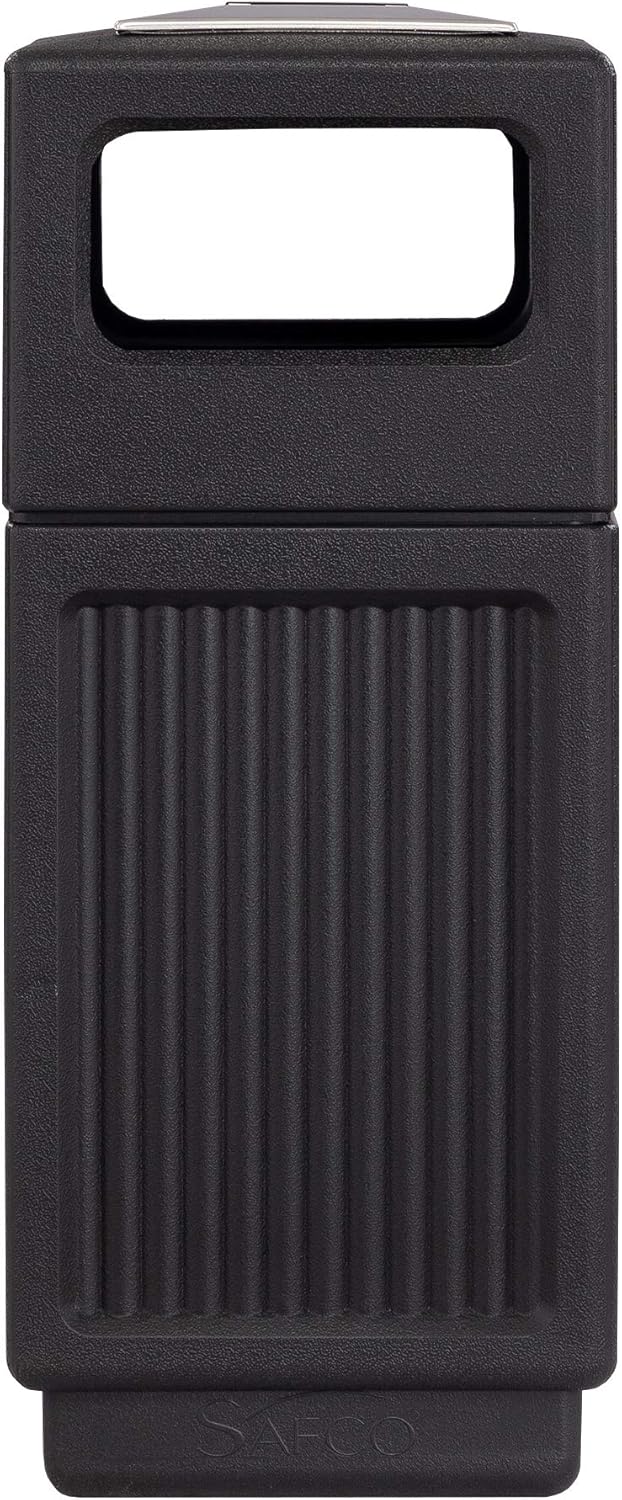 Safco Products Canmeleon Outdoor/Indoor Recessed Panel Trash Can with Ash Urn 9474BL, Black, Decorative Fluted Panels, Stainless Steel Ashtray, 15 Gallon Capacity: Office Products
