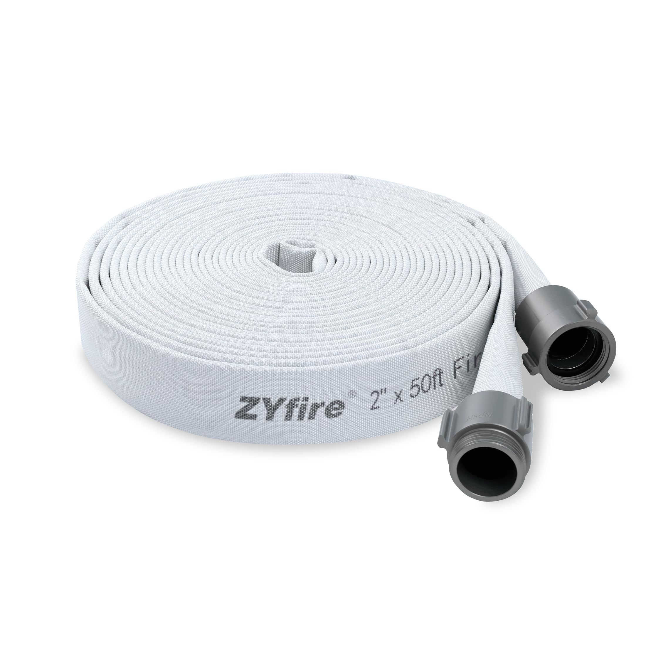 Photo 1 of ZYfire Fire Hose - 2" ID x 50 FT Single Jacket EPDM Firefighter Hose with NPSH Aluminum Couplings 750 PSI Burst Pressure Lightweight for Use in Firefighting