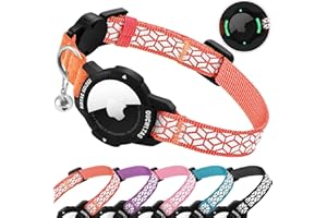 OUCWLTAG AirTag Cat Collar Breakaway, Reflective GPS Cat Collar with Luminous Apple Air Tag Holder, Cat Tracker Collars with Safety Elastic Band for Girl Boy Cats, Kittens and Puppies 7-10 Inch Orange