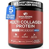 Wholesome Wellness Premium Multi Collagen Peptides Protein Powder for Women and Men, 5 Types of Hydrolyzed Collagen, Grass-Fed, Non-GMO &amp; Unflavored, Pure Protein for Youthful Skin &amp; Joint Recovery