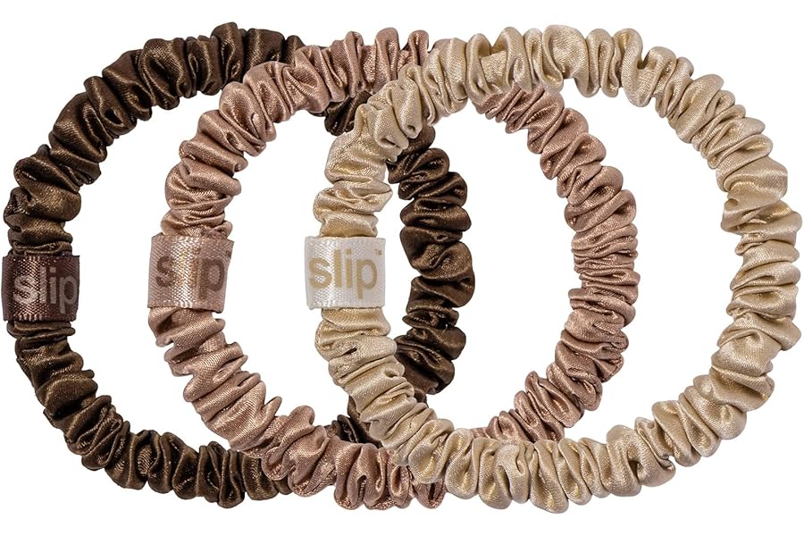 SLIP Amazon Exclusive Skinny Scrunchies: Anti-Crease, Anti-Breakage Slipsilk™ Design Protects Delicate Hair | Includes 3 Pure Silk Scrunchies, Basics