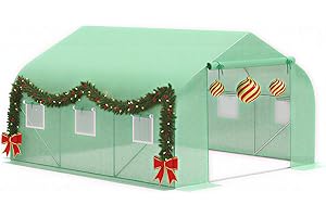 Outsunny 11.5' x 10' x 6.5' Outdoor Walk-in Greenhouse, Tunnel Green House with Roll-up Windows, Zippered Door, PE Cover, Heavy Duty Steel Frame, Green