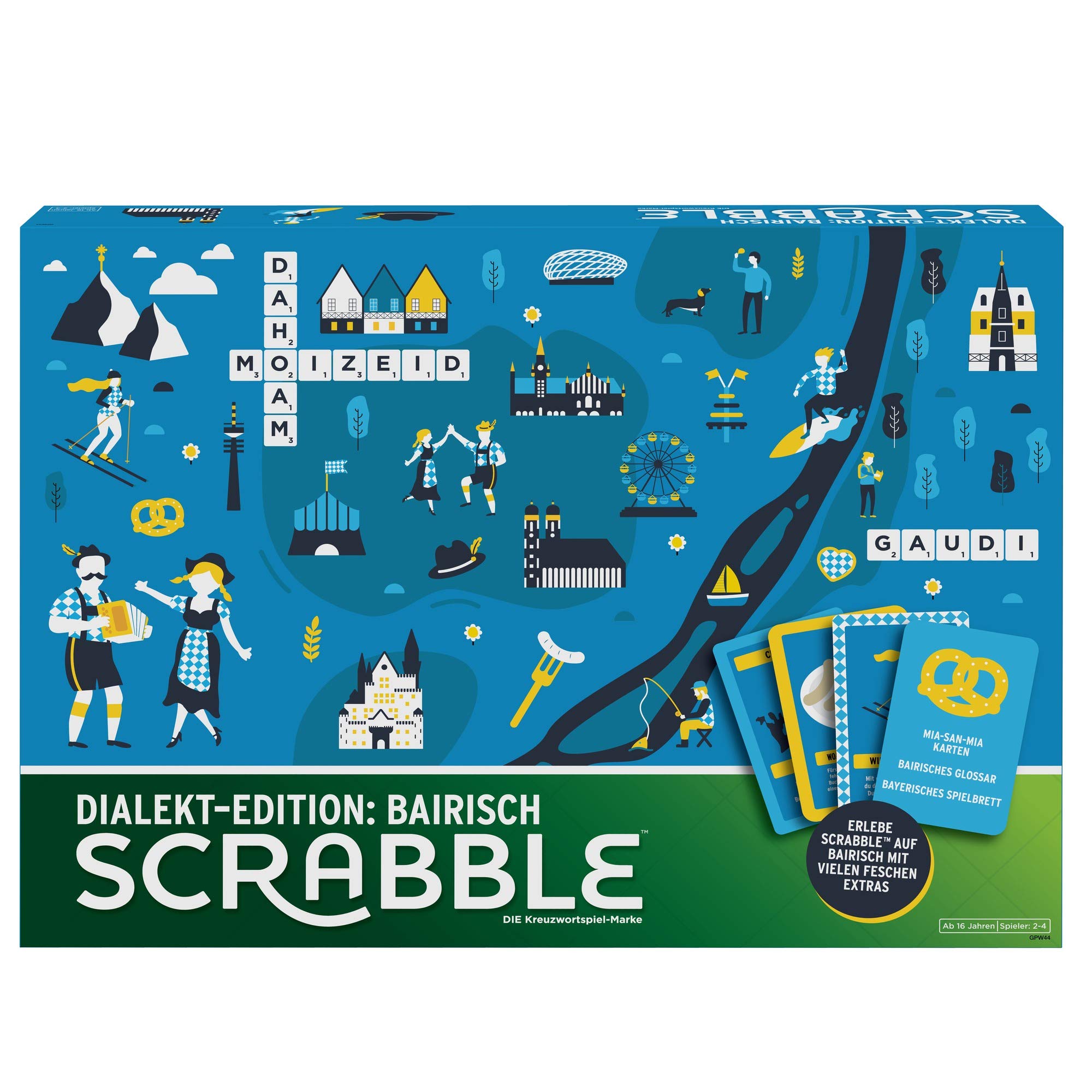 Mattel Games Scrabble Dialect Edition Bavaria, Board Game, Family Game, 2-4 Players, Ages 16+