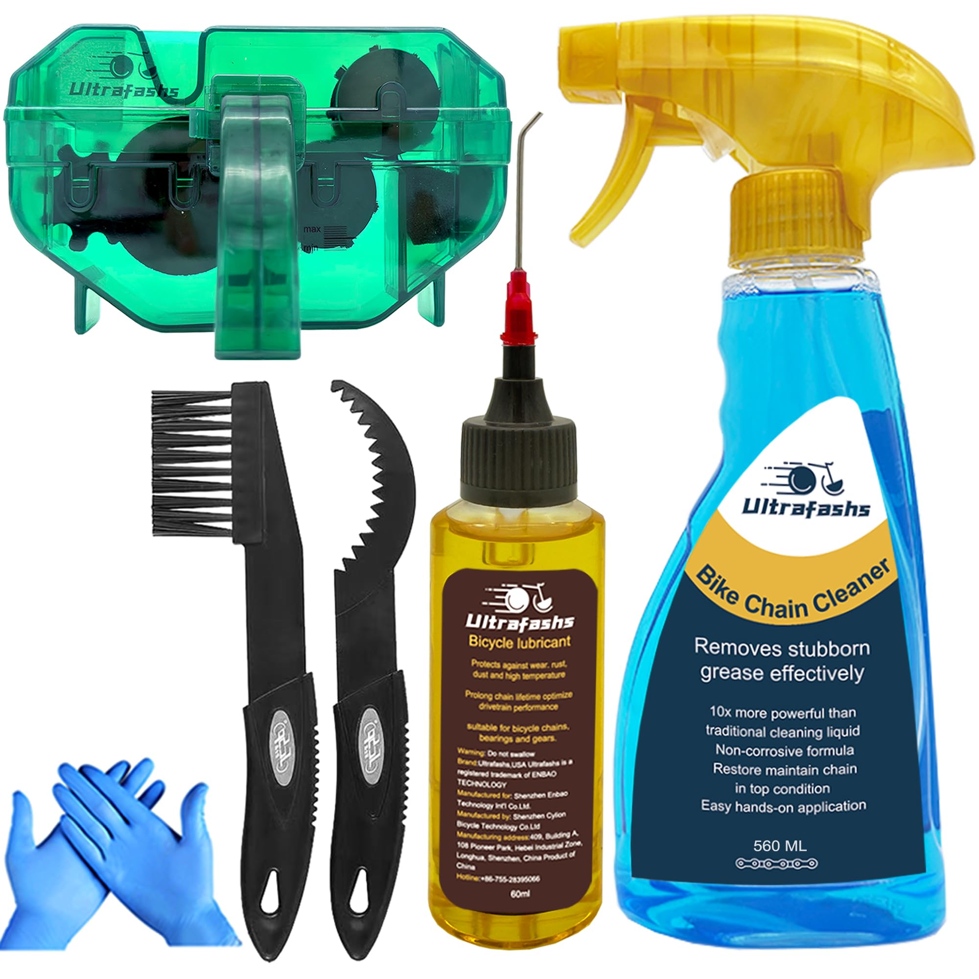 Ultrafashs Bike Chain Oil Lubricant and Cleaner Set with Bicycle Degrease,Wet Lubricant,Chain Scrubber Cleaning Brush Tool.Lubricant-60ML,Cleaner-560ML.