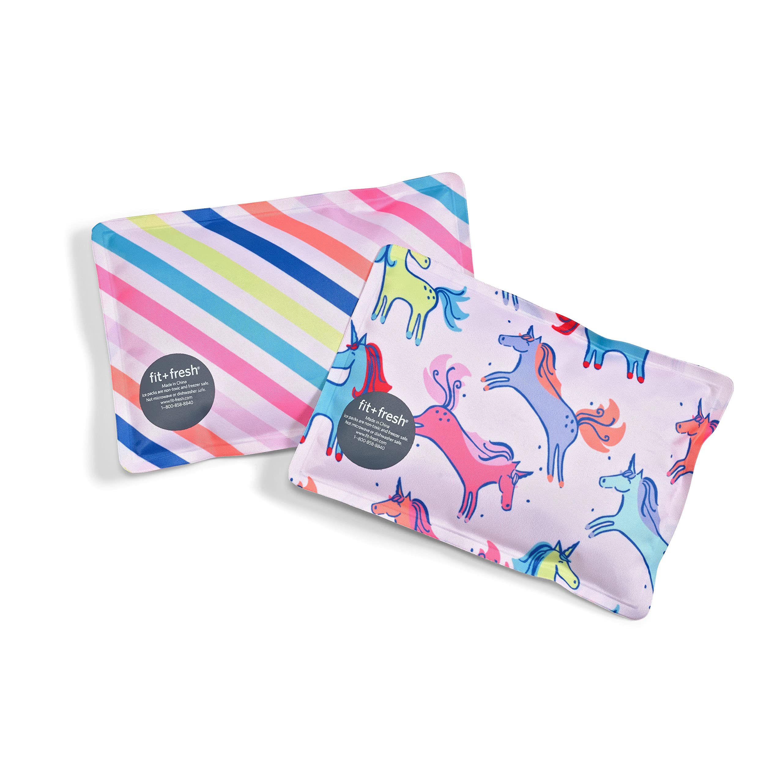 Photo 1 of Cool Coolers by Fit & Fresh 2 Pack Soft Ice, Flexible Stretch Nylon Reusable Ice Packs for Lunch Boxes & Coolers, Unicorn Stripe