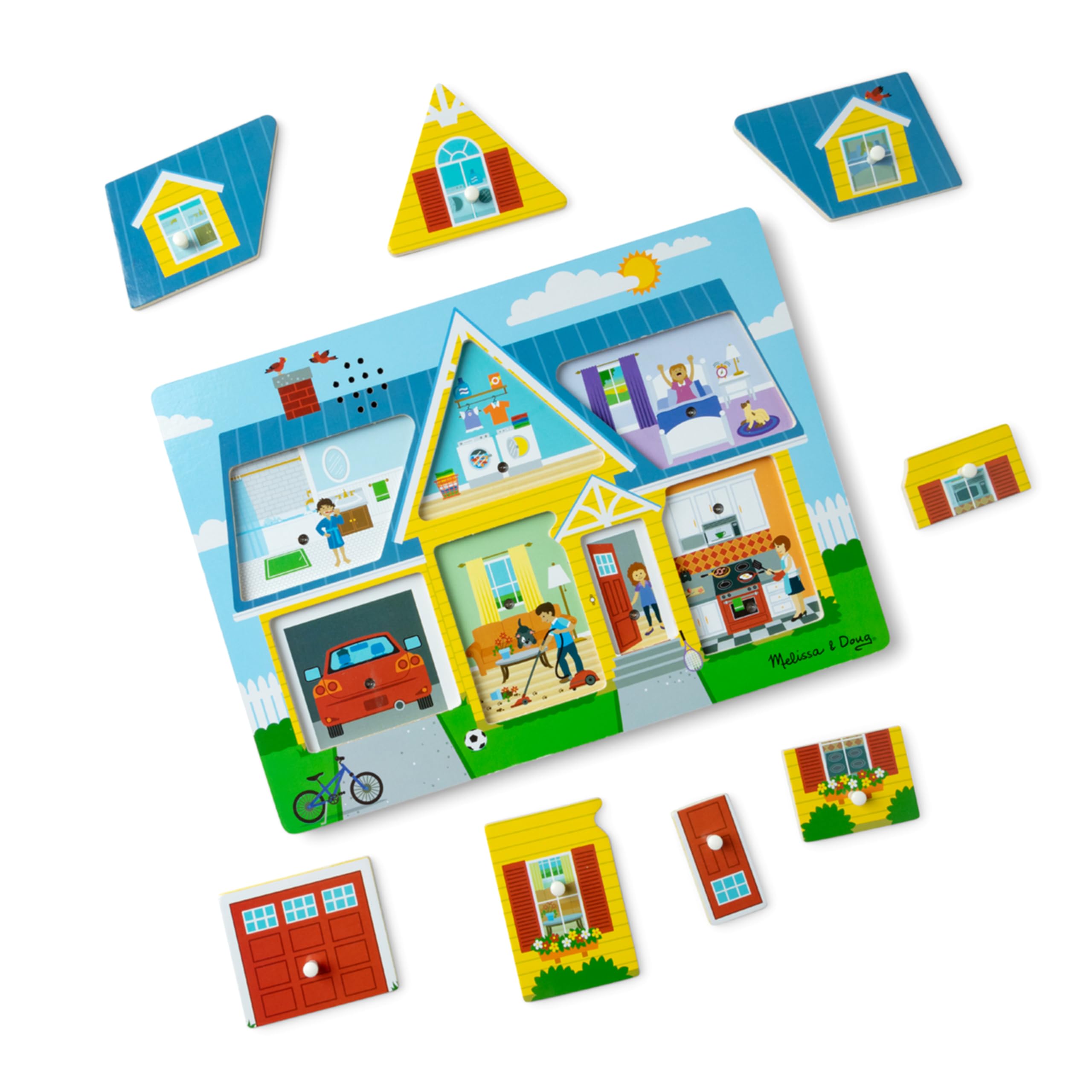 Melissa & Doug Around The House Sound Puzzle - Wooden Peg Puzzle (8 pcs)
