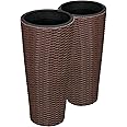Balkene Home 63543 Noah Round Wicker Planter Tall Planter Decor Box for Adaptable Outdoor Furnishings All Weather Versatile Perfect Patio Herb Garden Living Space - 2 Piece Set - Mocha