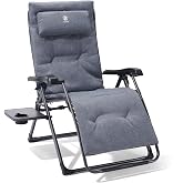 EVER ADVANCED Aluminum Zero Gravity Chair, 2.4" Padded, 350 lb Capacity | Oversized Reclining Lounge Chair with Adjustable Headrest and Side Table, Foldable for Camping, Patio, Lawn and Indoor Use