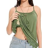 Kniffi Spaghetti Tops for Women Built in Bra Lace Hem Flowy Camisole Sleeveless Tank Top
