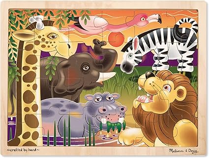 Melissa & Doug African Plains Wooden Jigsaw Puzzle (Preschool, Sturdy Wooden Construction, 24 Pieces, 15.55? H  11.6? W  0.35? L)
