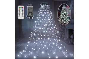 shineshine 300 LED White Christmas Tree Lights, 8 Lights Modes with Remote & Memory Function Timer, Christmas Lights Waterproof for Outdoor Indoor Christmas Decorations