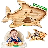 Bamboo Suction Plates for Baby - Strong Suction Plates for Toddlers - Non-toxic All Natural Eco Friendly Materials - Shark