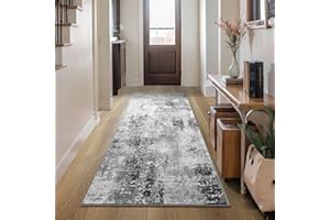 Ompaa Non Slip, Washable, Soft Abstract Long Carpet Runner Rug with Rubber Backing for Hallways, Kitchen, Bedroom, Bathroom, Entryway, Grey, 2x6 ft
