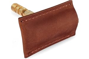 GMAKIN Safety Razor Head Protecting Leather Cover, Genuine Cowhide Leather Double Edge Safety Razor Case Accessories for Travel, Butterfly Razor Case (Cognac)