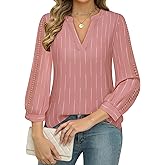 Unixseque Women's 3/4 Length Sleeve Blouses Chiffon V Neck Business Casual Tops Ladies Work Shirts