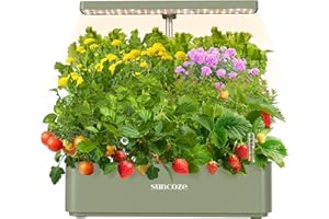 SUNCOZE Hydroponics Growing System Kit 12 Pods, 24W LED Grow Light Indoor Garden, 4L Water Tank with Quiet Pump, Adjustable Height Herb Garden Planter Indoor Kit, Gardening Gifts, Green