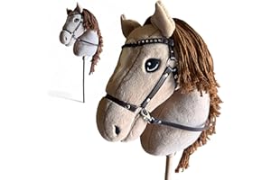 Playful Minds Large Hobby Horse for Kids and Adults – Show Quality with Rhinestone Studded Bridle, Removable Reins, and Long Mane – Plush Handmade Tournament Stick Horse, Palomino