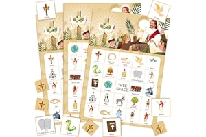 Bible Bingo Game, 38pcs Biblical Party Favors Set Including Bible School Bingo Cards for Religious Party Decorations Biblical