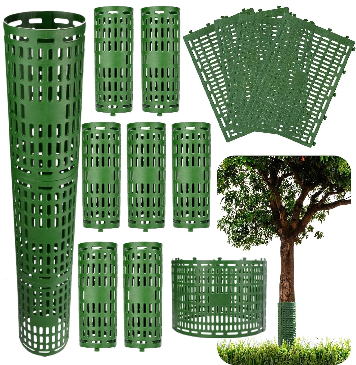 7 Pack Trunk Protector, Expandable Bark Guard, Breathable Wraps for Saplings & Young Plants, Protection against Deer Mowers Trimmers Animals (Green)