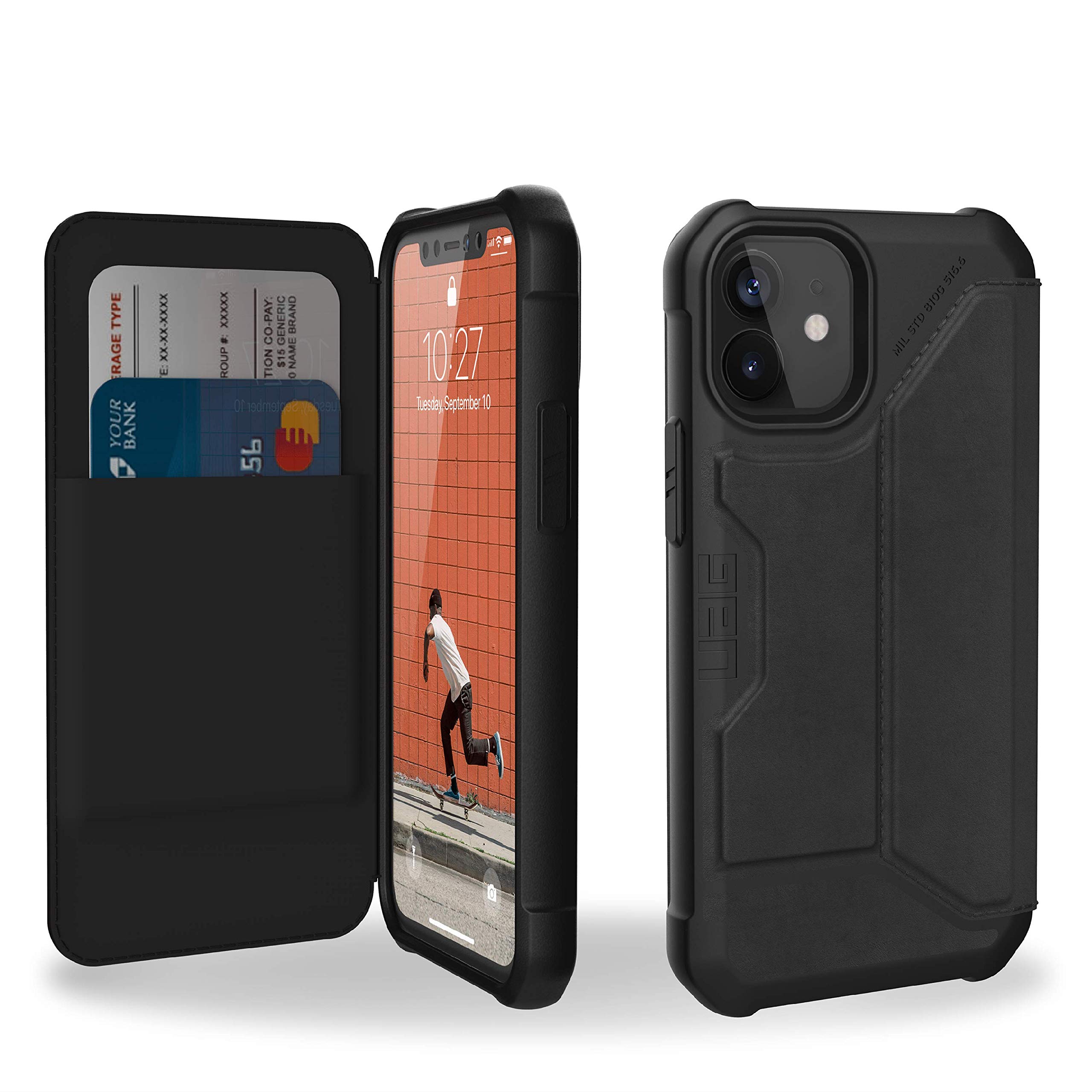 URBAN ARMOR GEAR UAG iPhone 12 Mini 5G - (5.4 inch) Flip Folio Cover with Card Slots and Viewing Stand Feather-Light Rugged Metropolis Protective Cover, LTHR AMR Black โ image 1