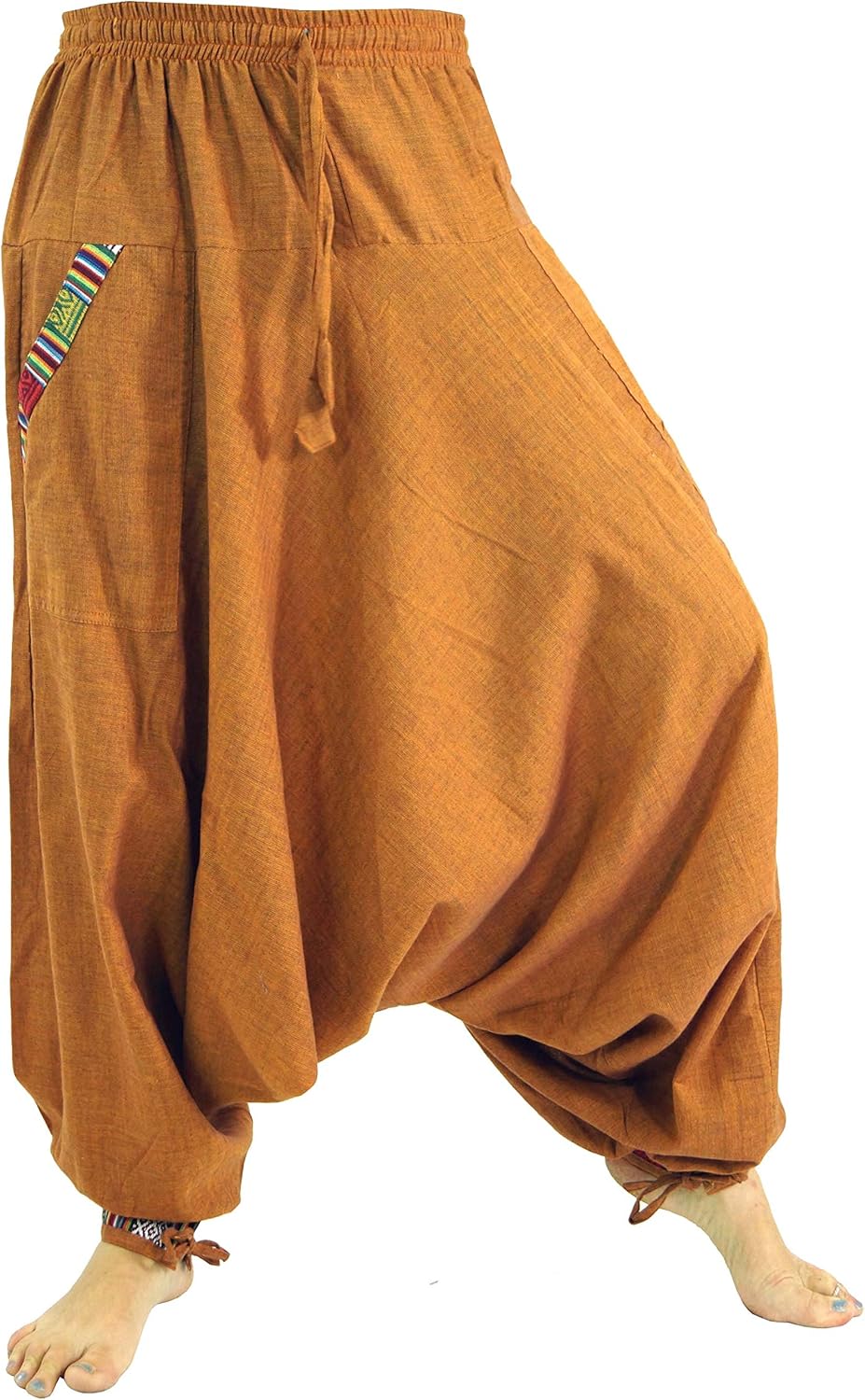 GURU SHOP Pantaloni haremshose, pantaloni a pompa, pantaloni Aladin, da uomo, in cotone, Nero/rosso, 60
