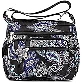 F.FETIVIN Women Floral Shoulder Handbag Roomy Multiple Pockets Bag Ladies Crossbody Lightweight Nylon Travel Purses