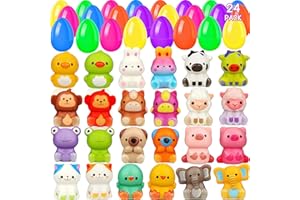 GDWDGJ 24 Pack Filled Easter Eggs for kids Prefilled Egg Fillers Squishy Toys Stuffed Easter Eggs Easters Gifts Basket Stuffers For Kids Girls Toddlers Boys Non Candy Easters Egg Hunt Party Favors Animals