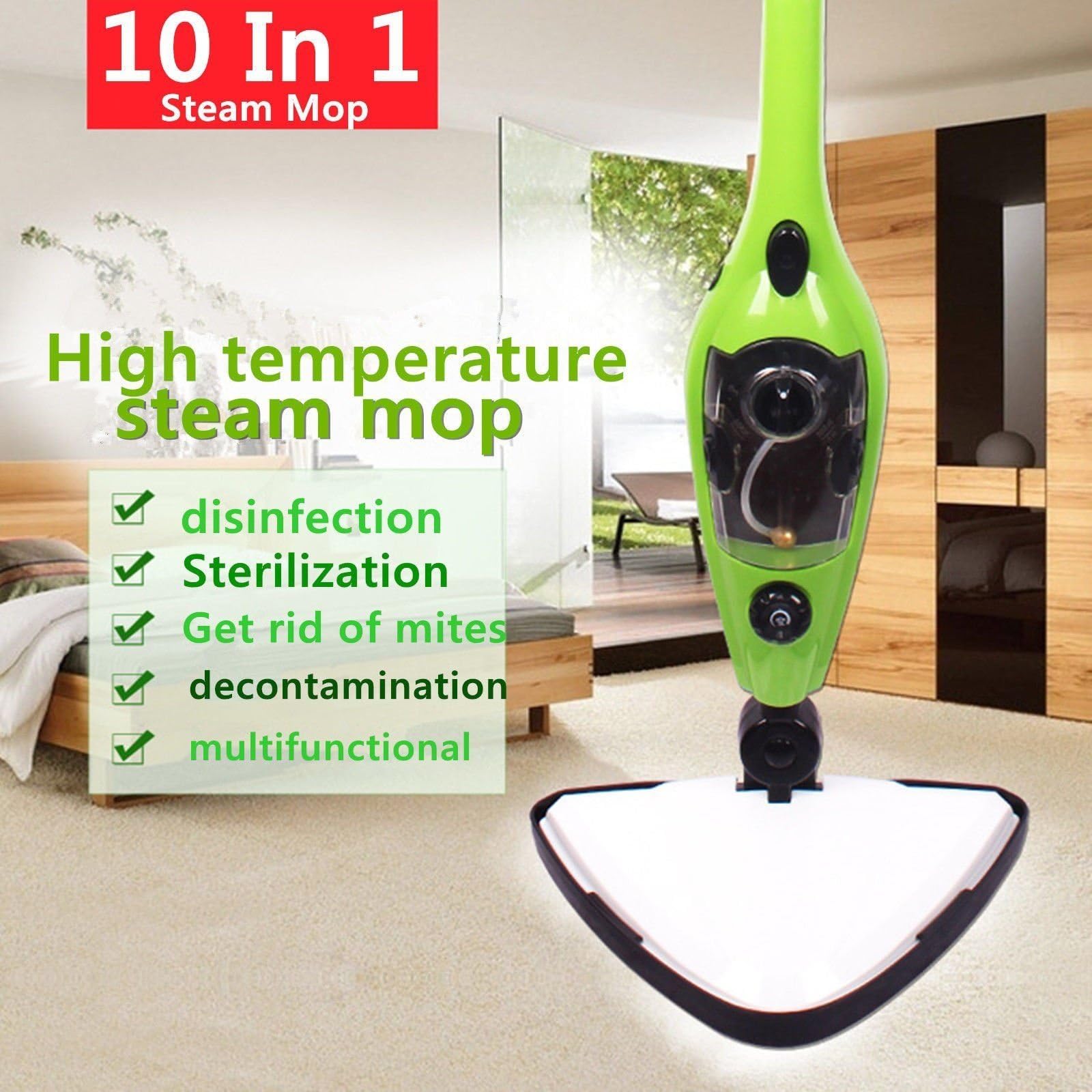EmejiaSales Floor Steamer Multifunction Mop 10 in 1 - Home Cleaning Kit - Ideal for Hardwood, Carpet, Marble, Kitchen and Bathroom Tiles - Easy and Smart Handheld Electric Surface Glider 1300W