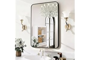 PUZONJIG 20x28 Rounded Rectangle Bathroom Mirrors for Over Sink, Black Vanity Mirror with Metal Frame Wall Mounted, Modern Farmhouse Mirror for Restroom, Bedroom, Entryway Decor