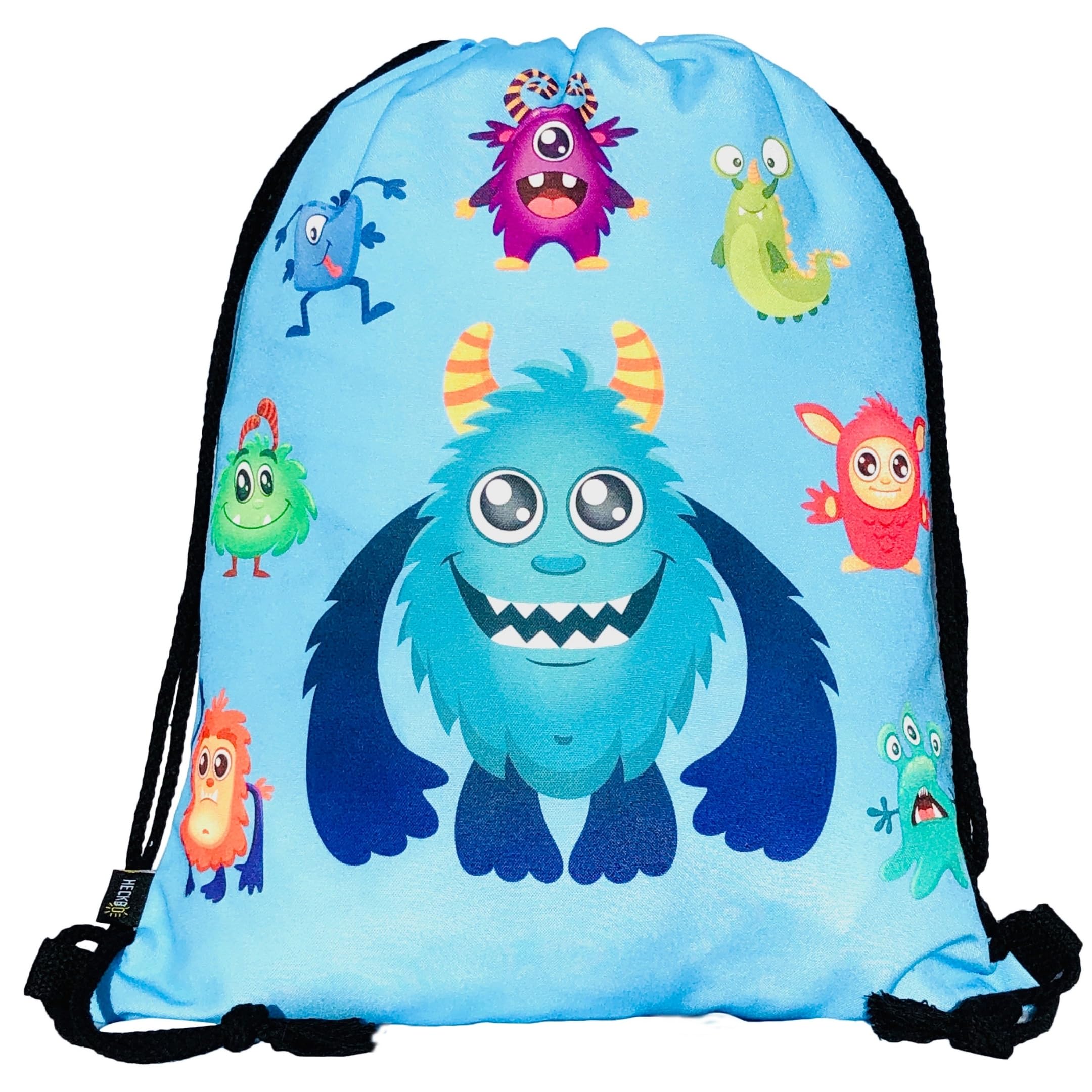 HECKBO kids monster gym drawstring bag - 40x32cm - 12.6" x 15.8" - string bag - kindergarten daycare crèche school football - children kids girl boy backpack, sports bag, fabric bag