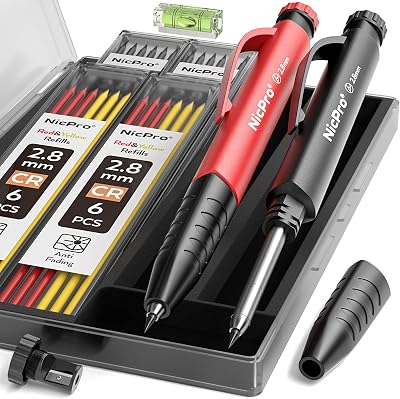 Nicpro Upgraded 3-In-1 Carpenter Pencils Set with Grip 2-Pack 26 Refills