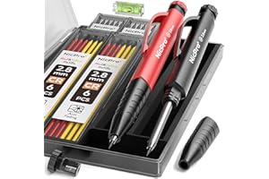 Nicpro 2 Pack Carpenter Pencil Set with Sharpener & Finger Grip, Mechanical Woodworking Pencils with 26 Refills (Red, Black, 