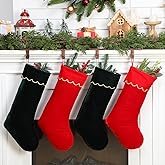 LaRandom 4 Pcs Velvet Christmas Stockings 20 Inch Large Red and Green Xmas Stockings with Scalloped Gold Edge Hanging Soft Velvet Decoration for Christmas Family Holiday Fireplace Mantel Ornaments