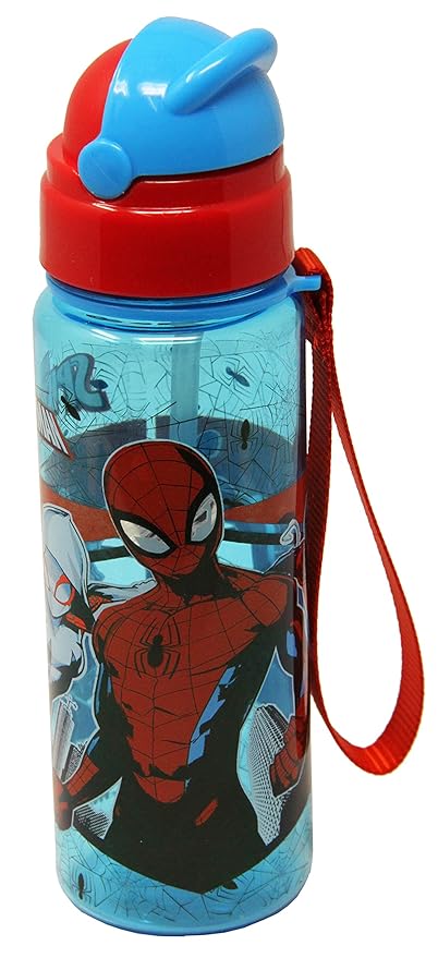 H M International Original Licensed Marvel Spider Man Kids Sleek Plastic Sipper Water Bottle, 400ml, Multicolour