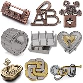 Wettarn 9 Pcs Metal Brain Teasers 3D Steel Puzzle Set, Novelty Style | Smart Logic Test Toys for Adults IQ Challenge, Mind Test Puzzle, Disentanglement Unlock Interlocking Games