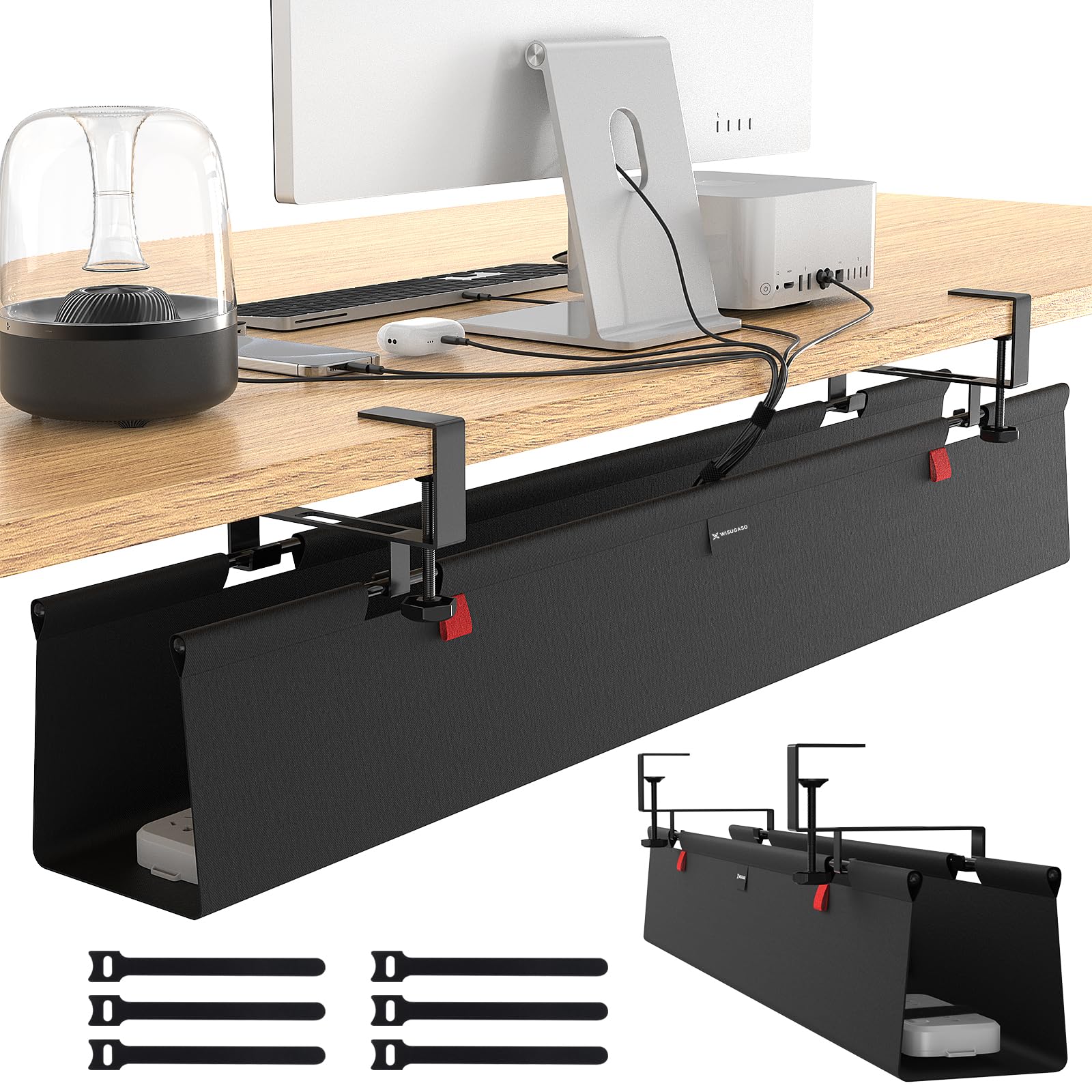Photo 1 of WISUGASO Under Desk Cable Management Tray 36", No Drill Cord Management Tray with Cable Loop, Upgraded Oxford Fabric Wire Management for Standing Desk - No Damage to Table