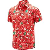 J&DHUASHA Christmas Hawaiian Shirt for Men Short Sleeve Button Down Santa Vacation Dress Shirts