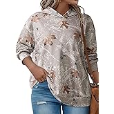 AlvaQ Plus Size Sweatshirt for Women Oversized Hoodie Fall Maple Leaf Print Pullover Hooded Tops Outfits L-4X